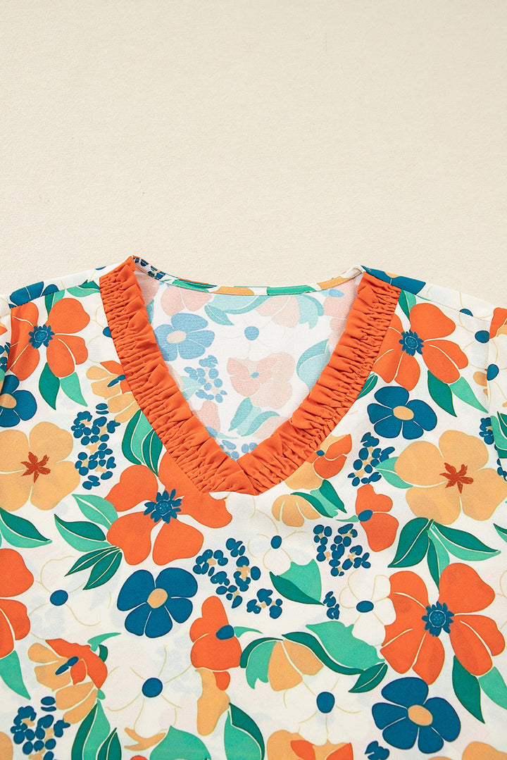 Lily Print Bracelet Sleeve Blouse