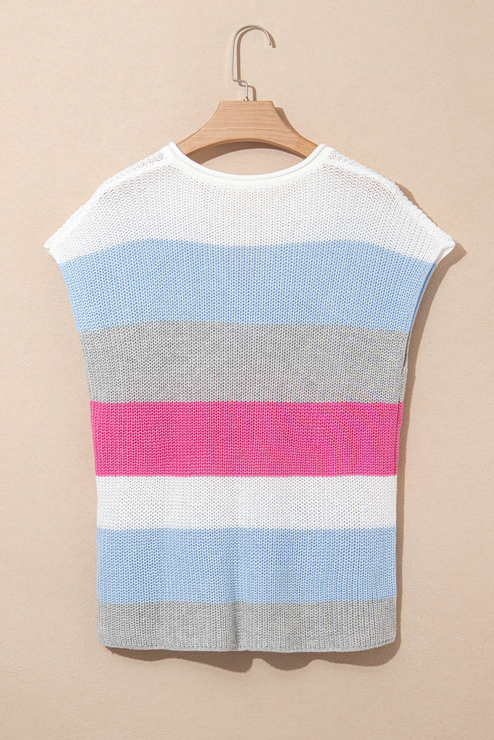 Elliot Color Block Notch V Neck Sweater Top