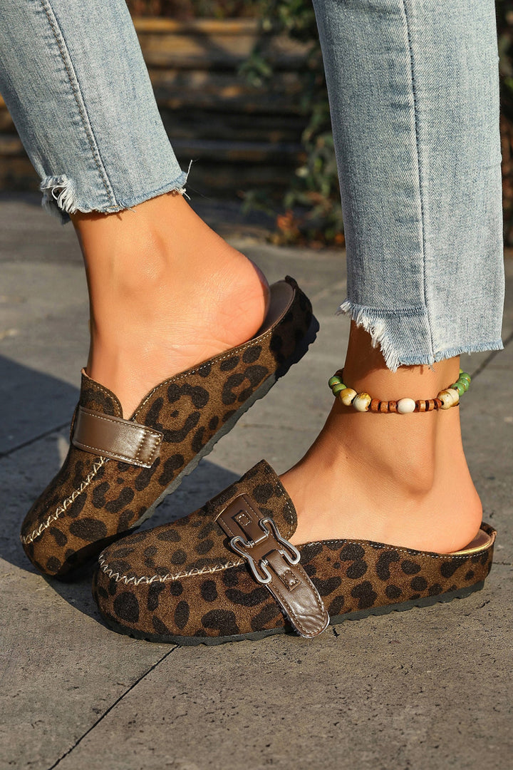Lea Leather Strap Mule Slippers