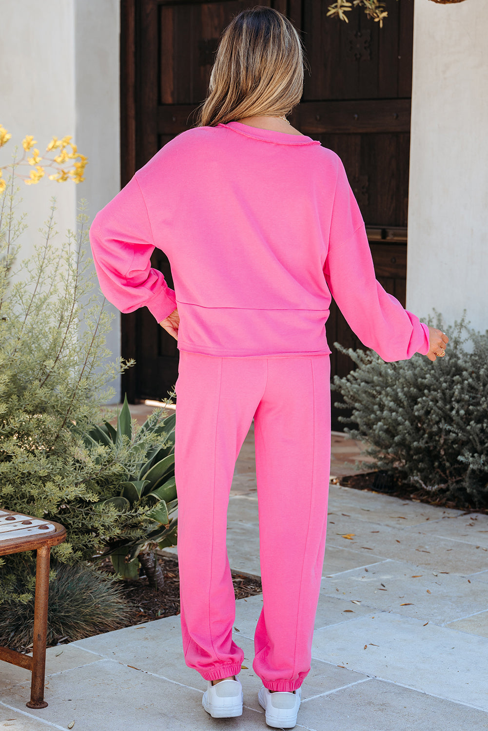 Vera Raw Edge Half Buttons Pullover and Jogger Pants Set