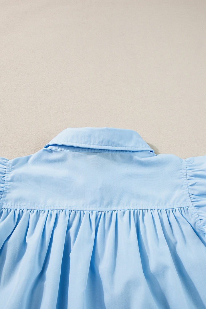 Sky Blue Ric Rac Trim Frilly Sleeveless Shirt