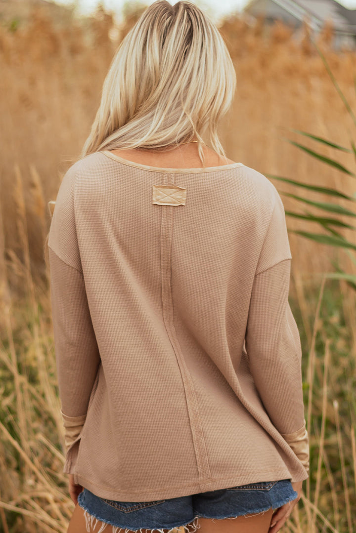 Blake Waffle Textured Tunic Henley Top with Slits