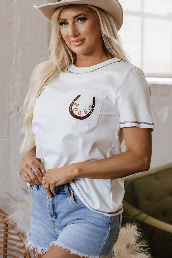 Horseshoe Embroidered Patch Pocket Tee