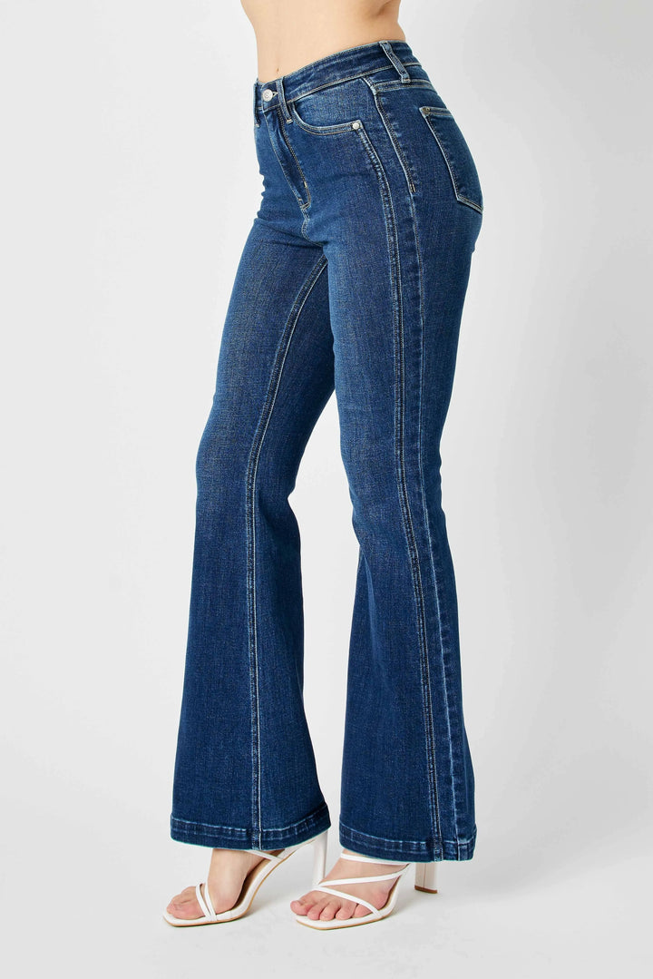Judy Blue Full Size Hw Angled Side Seam Detail Flare Jeans