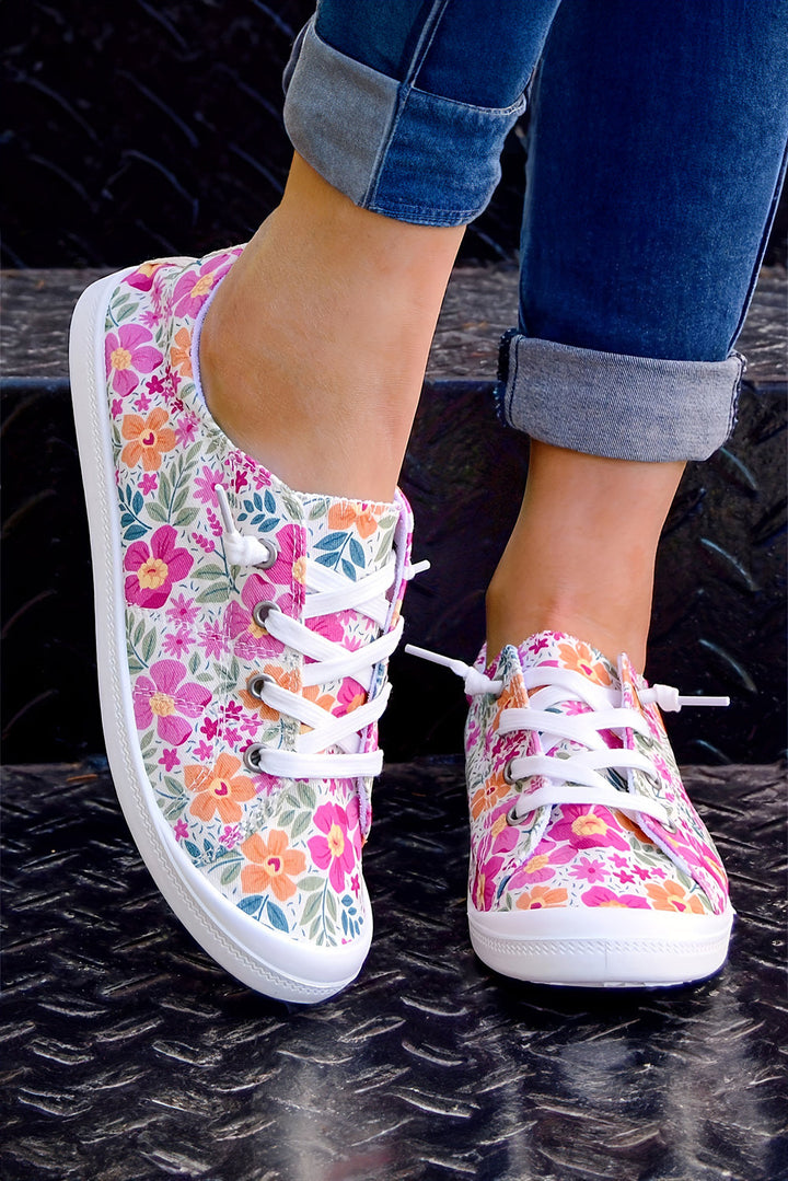 Elani Flower Lace-up Slip-on Canvas Shoes