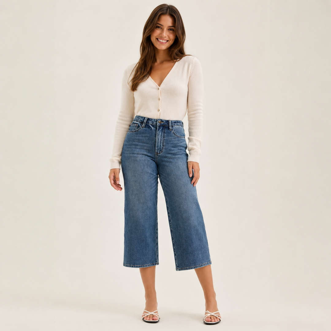 Judy Blue High Waist "Dottie" Wide Crop Md Quarry Fade Jeans