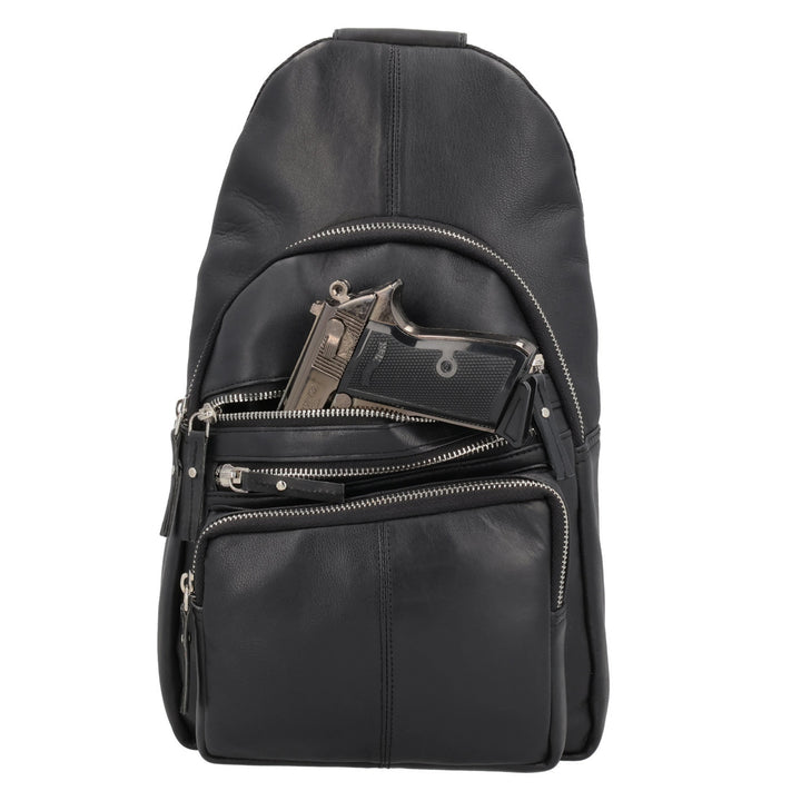 Concealed Carry Weston Lambskin Sling by DS Conceal — Luxuriously Soft CCW Sling Bag with Fast-Access Compartment for Men & Women