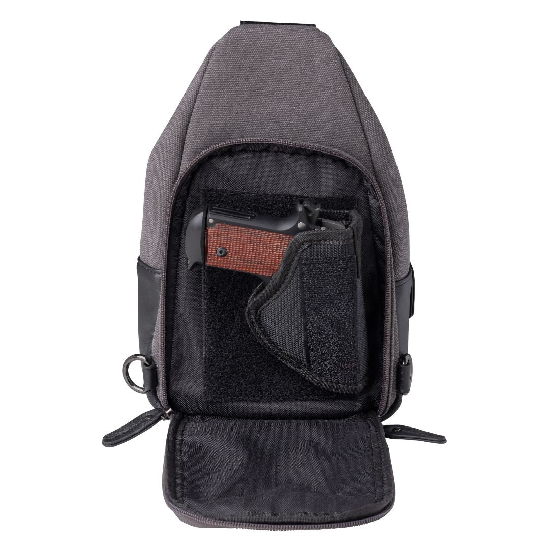 Concealed Carry Indie Canvas Sling by DS Conceal — Unisex CCW Sling Bag with Fast-Access Compartment & Universal Holster