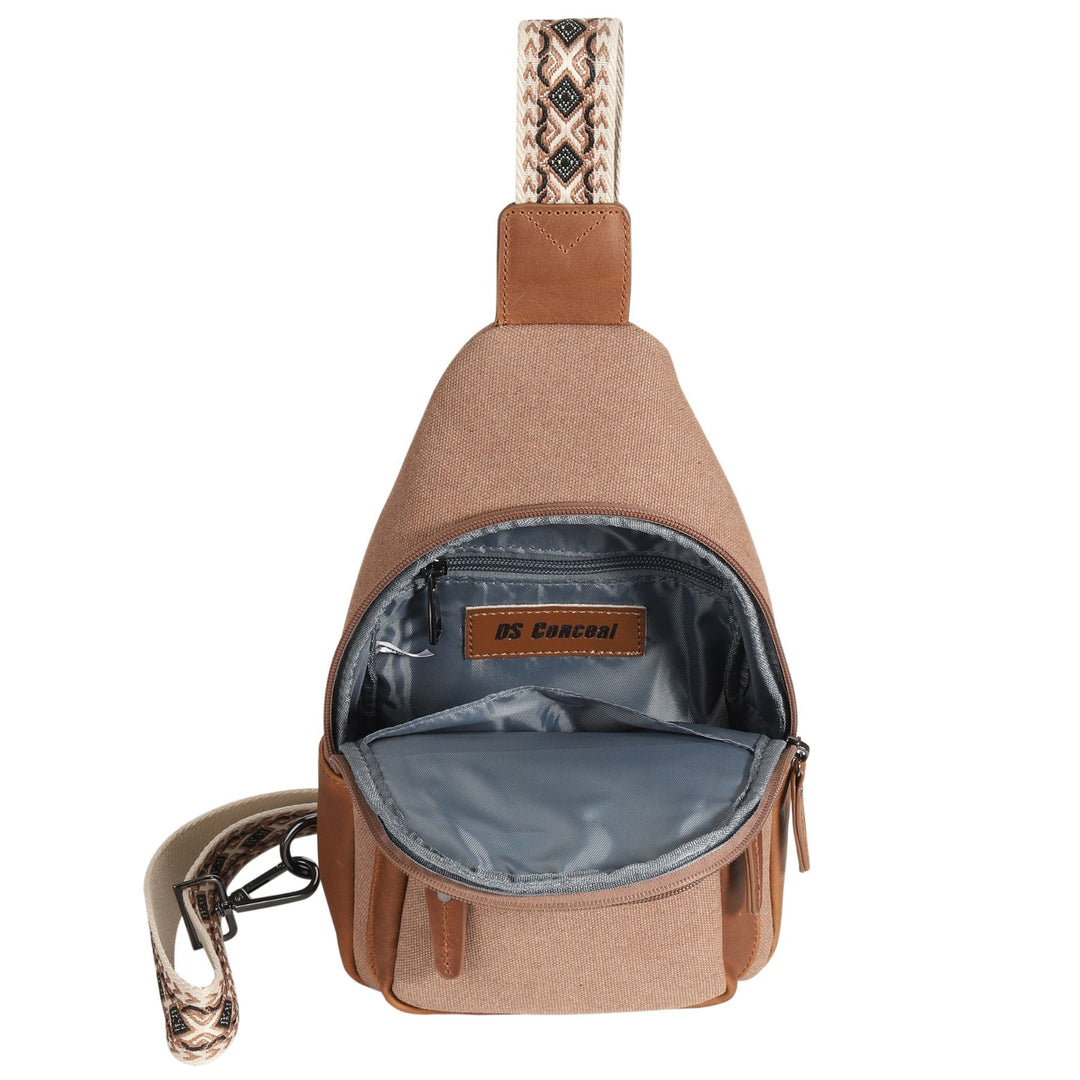 Concealed Carry Indie Canvas Sling by DS Conceal — Unisex CCW Sling Bag with Fast-Access Compartment & Universal Holster