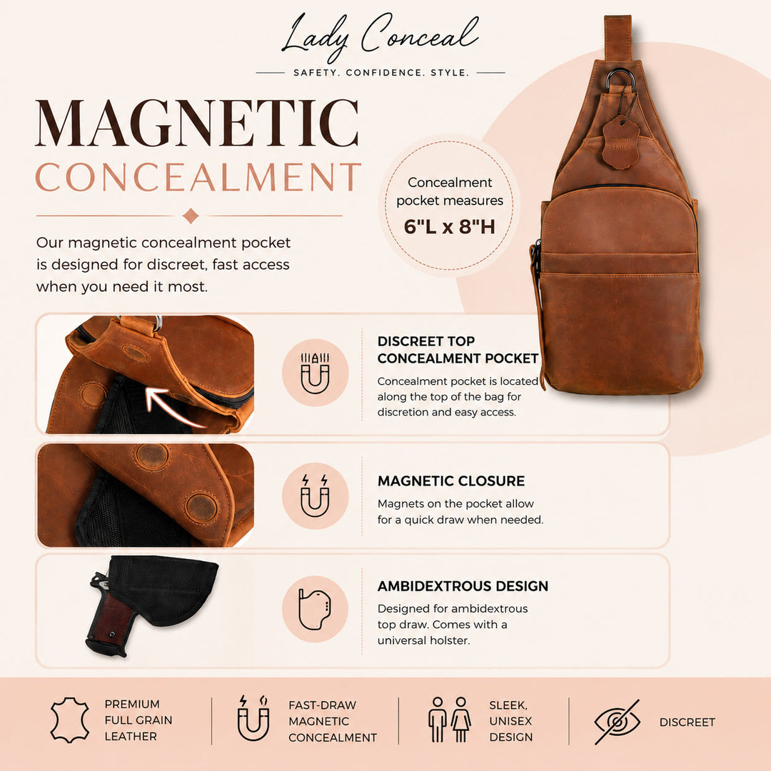 Concealed Carry Unisex Dakota Leather Sling by Lady Conceal - Large and Regular Size