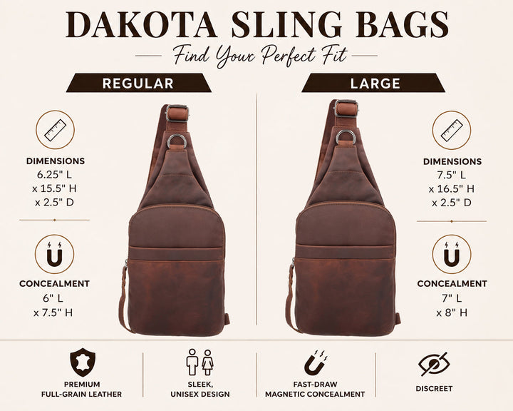 Concealed Carry Unisex Dakota Leather Sling by Lady Conceal - Large and Regular Size