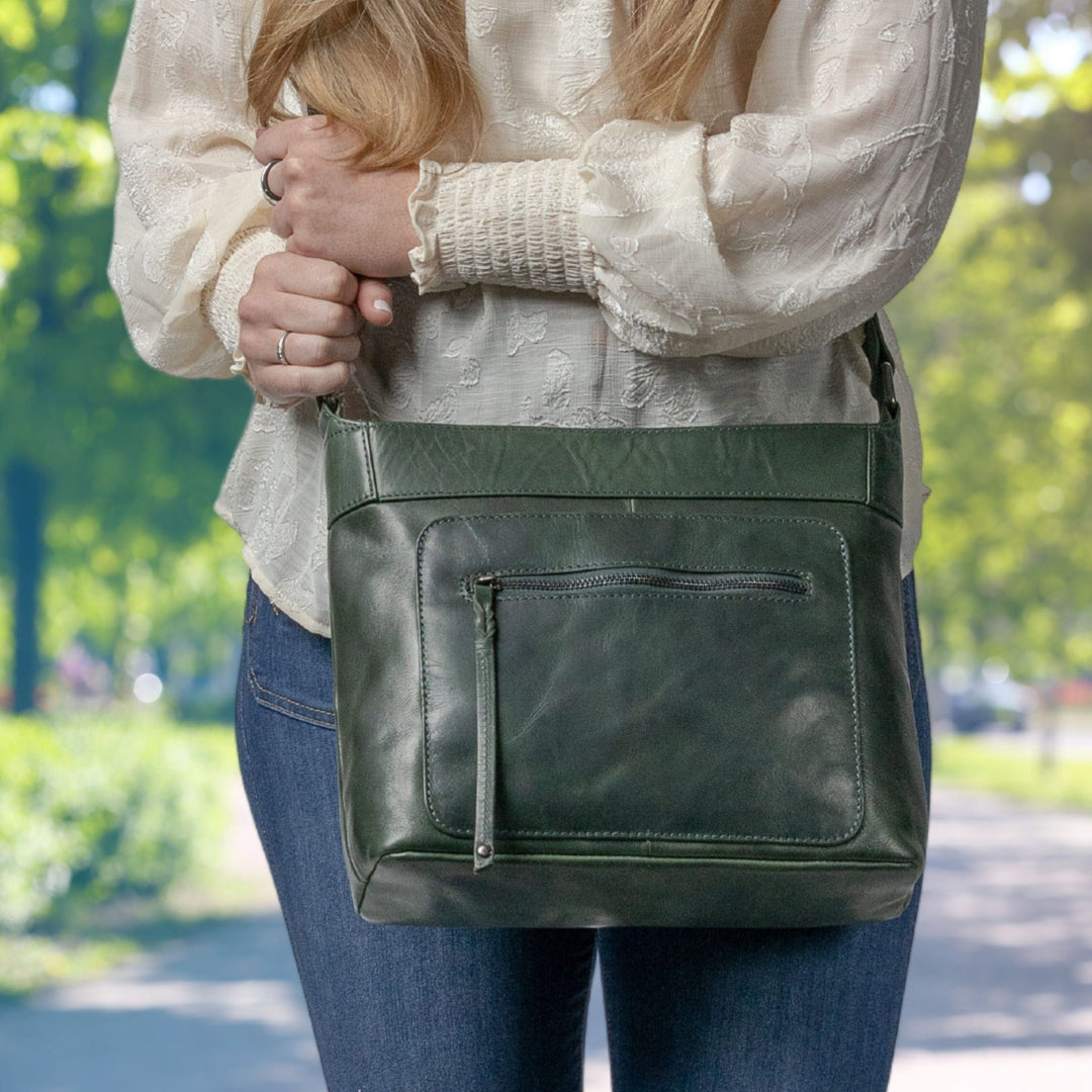 Delaney Concealed Carry Crossbody — Full-Grain Leather Purse with Ambidextrous YKK Locking Zippers & Universal Holster