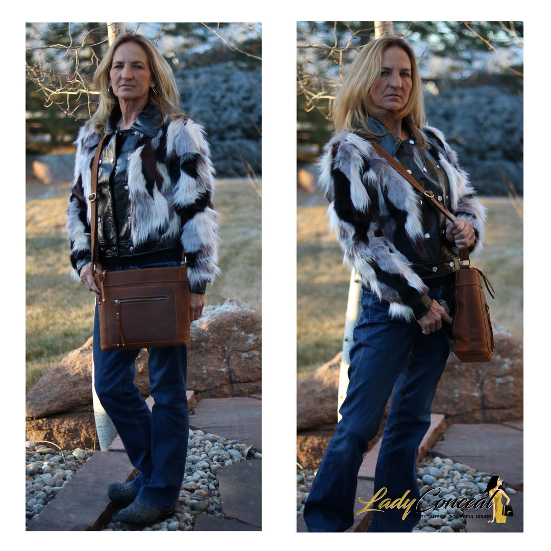Delaney Concealed Carry Crossbody — Full-Grain Leather Purse with Ambidextrous YKK Locking Zippers & Universal Holster