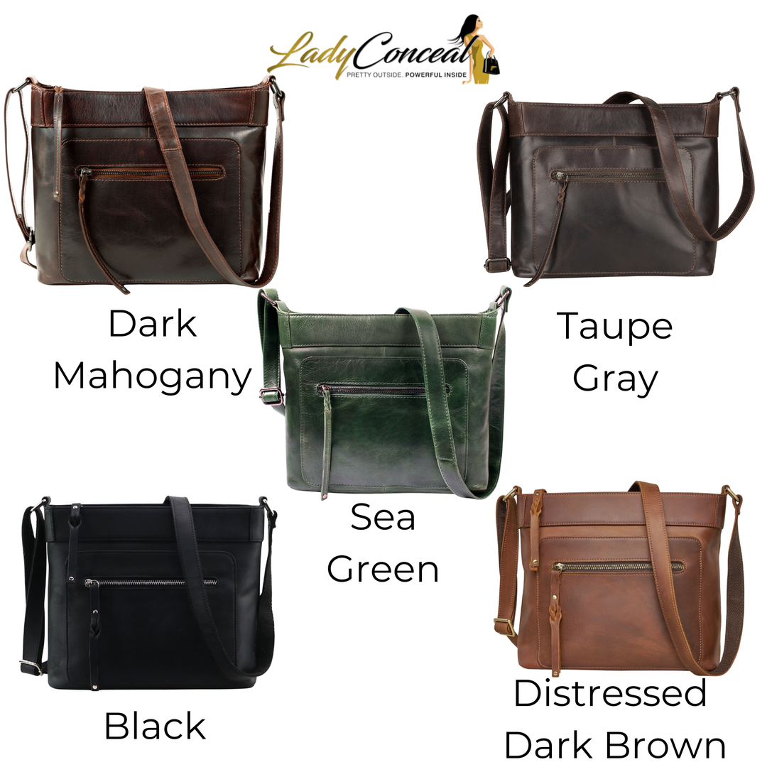 Delaney Concealed Carry Crossbody — Full-Grain Leather Purse with Ambidextrous YKK Locking Zippers & Universal Holster
