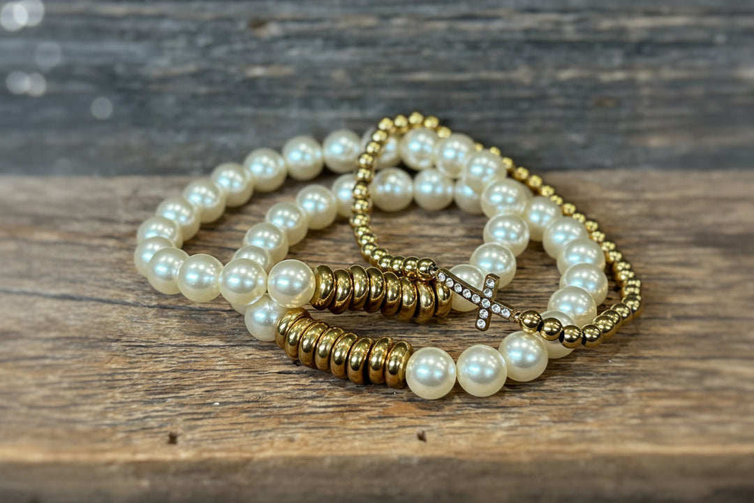 Gold Rush Pearl Beaded Stretch Bracelet