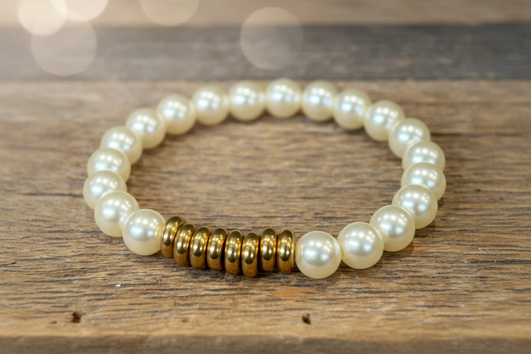 Gold Rush Pearl Beaded Stretch Bracelet