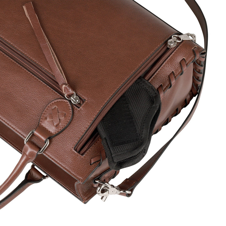 Concealed Carry Emma Leather Satchel — Spacious CCW Purse with Hidden Gun Compartment and Locking Zipper