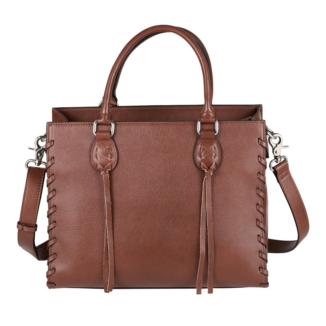 Concealed Carry Emma Leather Satchel — Spacious CCW Purse with Hidden Gun Compartment and Locking Zipper