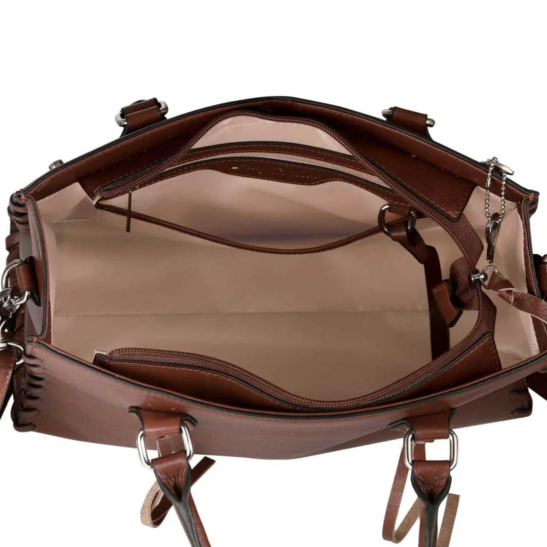 Concealed Carry Emma Leather Satchel — Spacious CCW Purse with Hidden Gun Compartment and Locking Zipper