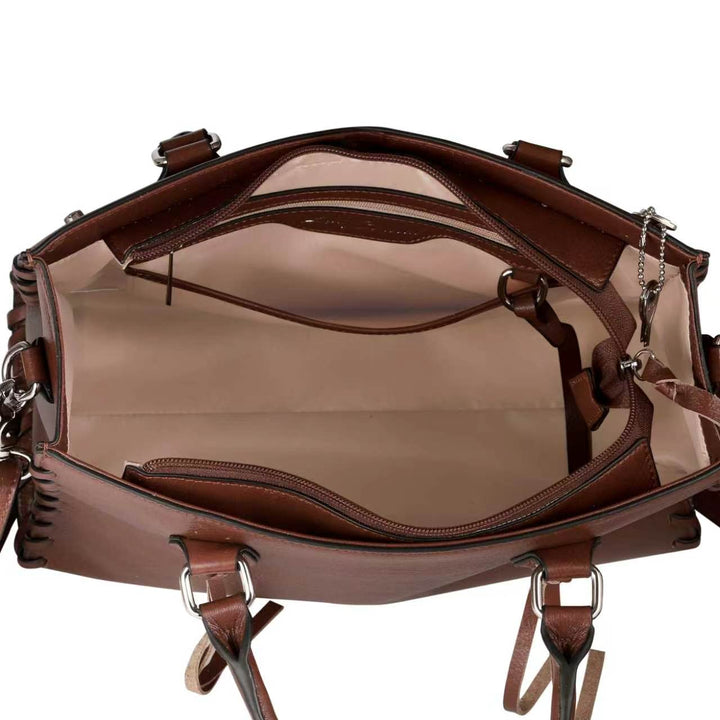 Concealed Carry Emma Leather Satchel — Spacious CCW Purse with Hidden Gun Compartment and Locking Zipper