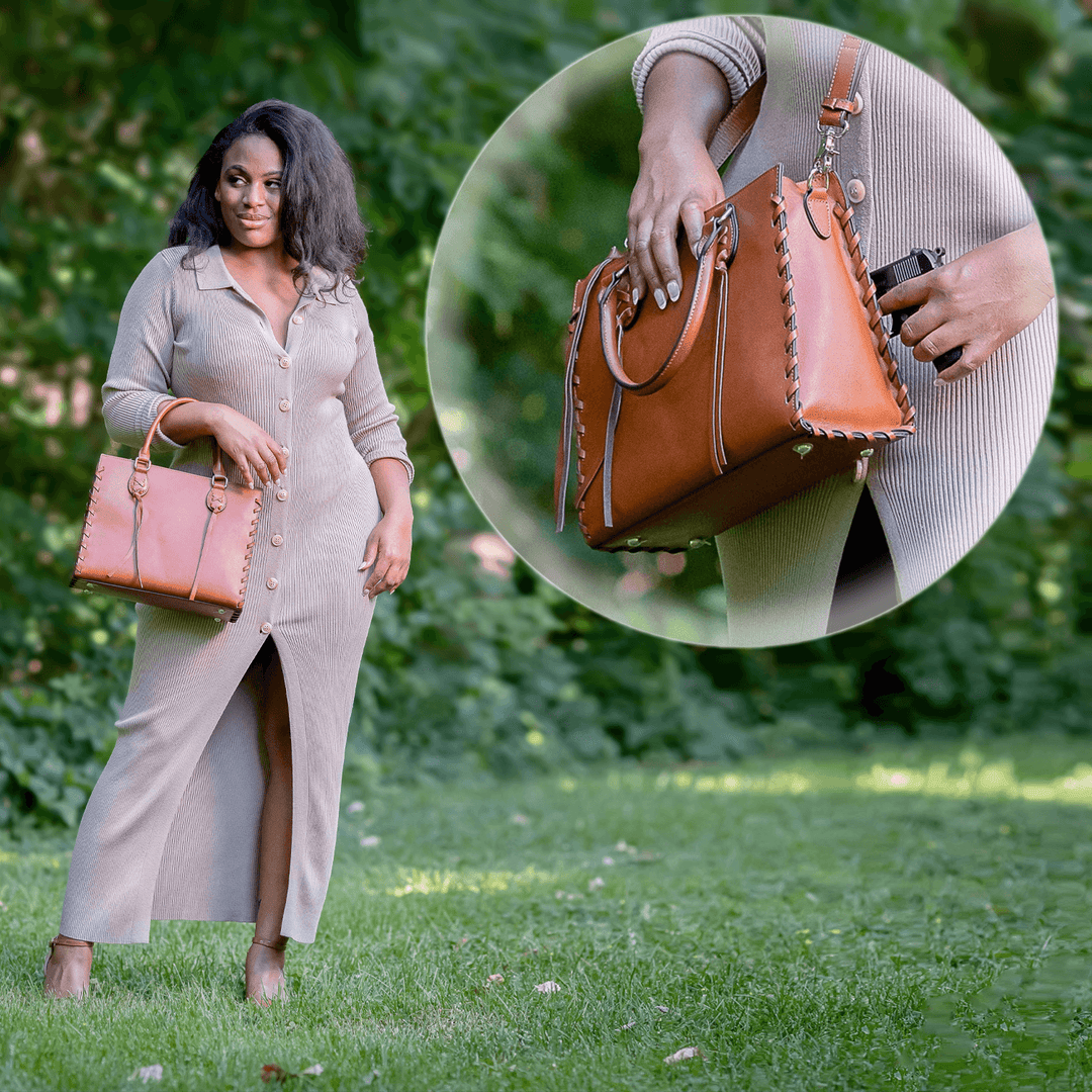 Concealed Carry Emma Leather Satchel — Spacious CCW Purse with Hidden Gun Compartment and Locking Zipper
