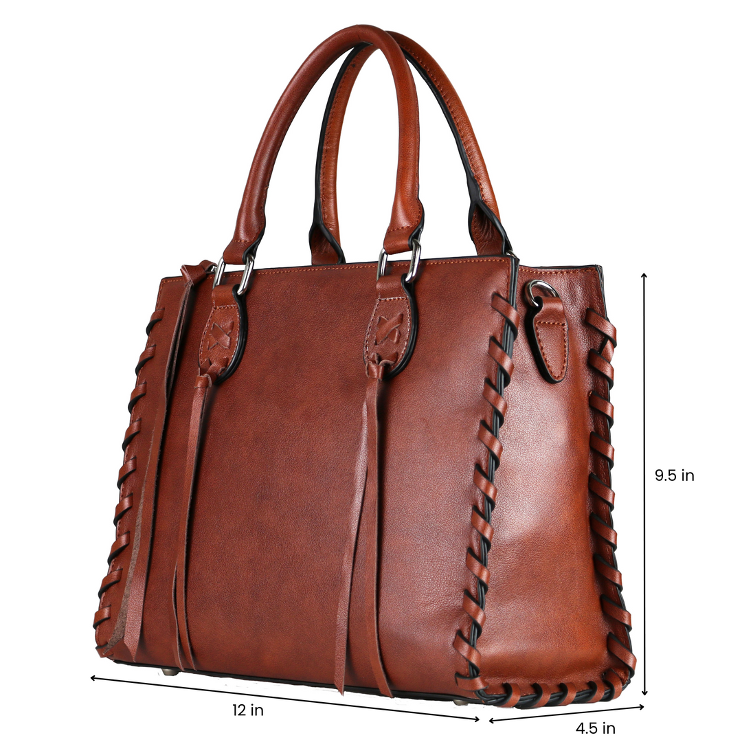 Concealed Carry Emma Leather Satchel — Spacious CCW Purse with Hidden Gun Compartment and Locking Zipper