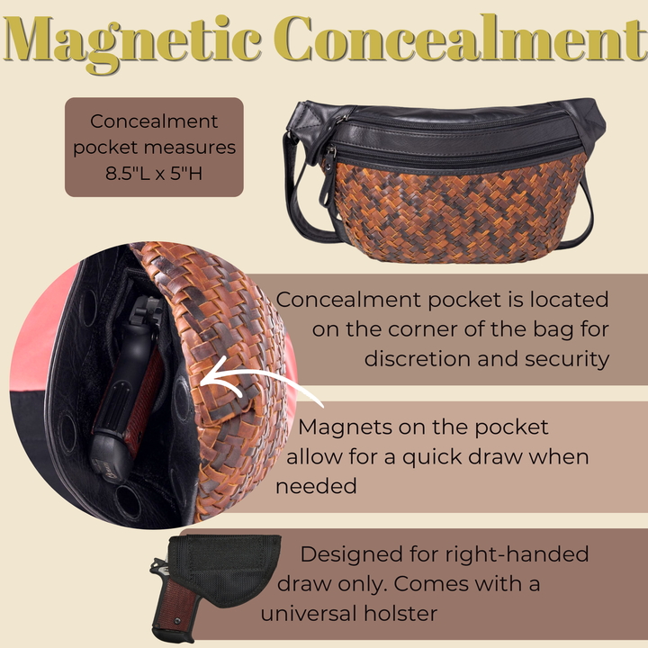 Concealed Carry Haisley Woven Magnetic Leather Sling by Lady Conceal