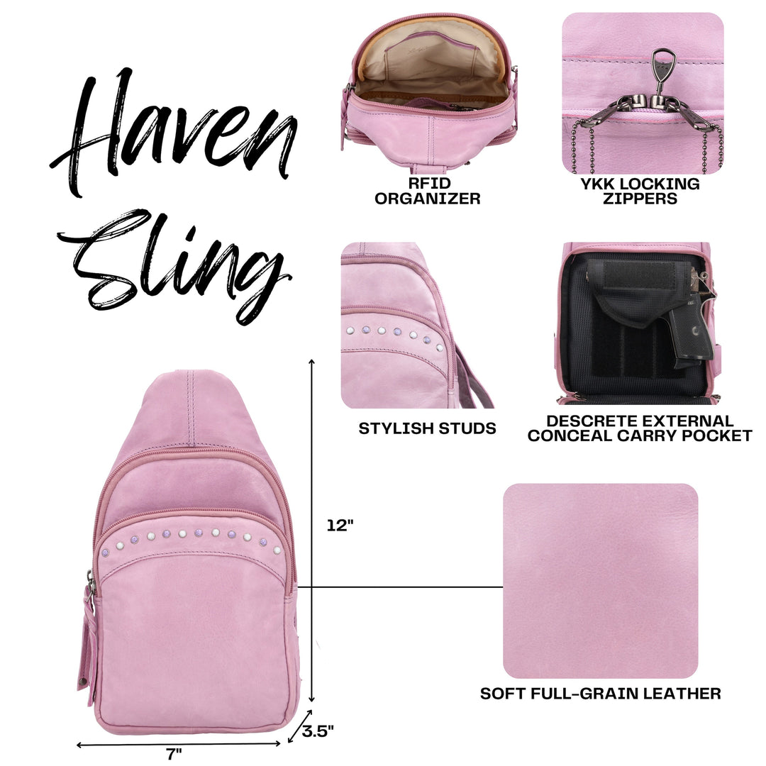 Concealed Carry Haven Sling Leather Backpack by Lady Conceal