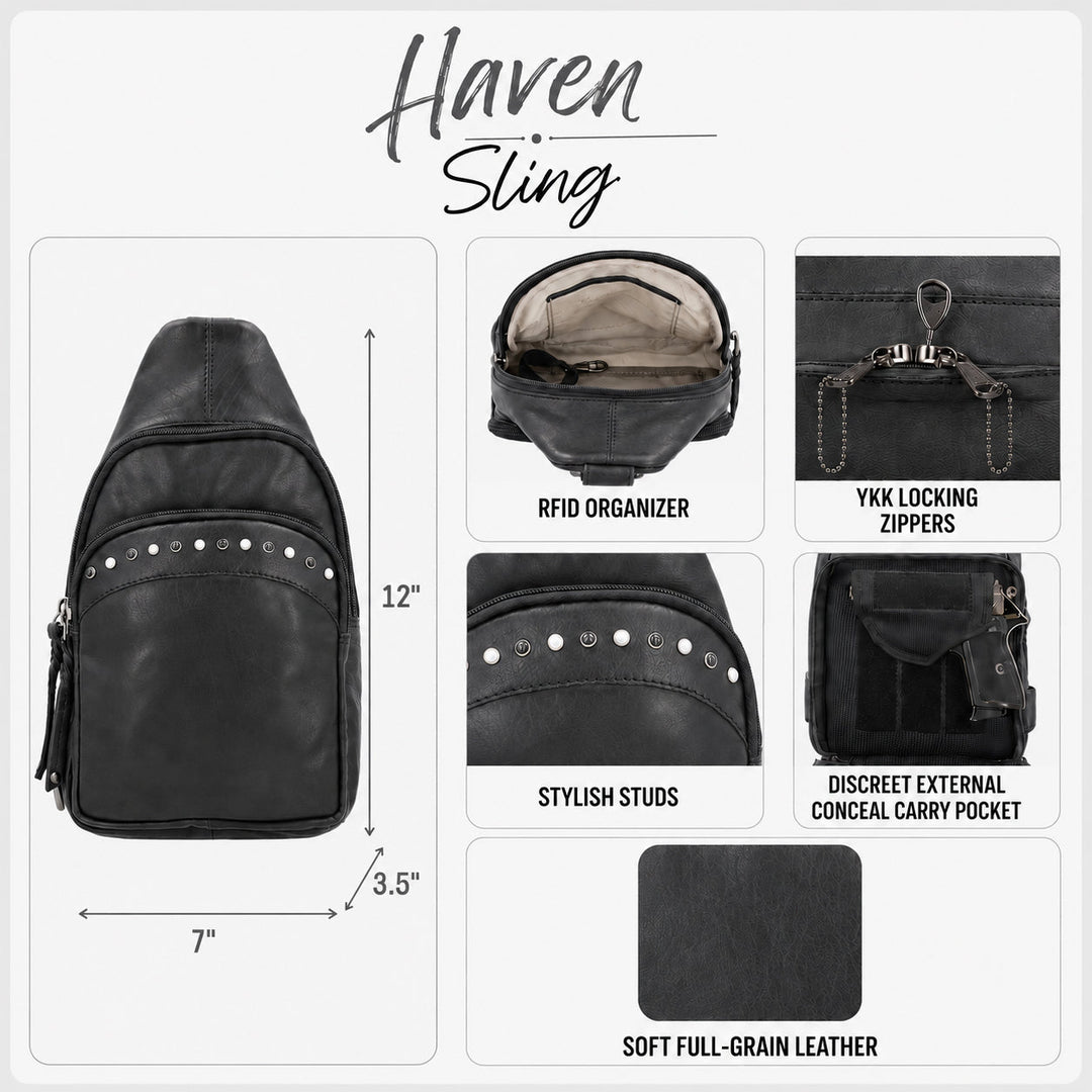 Concealed Carry Haven Sling Leather Backpack by Lady Conceal