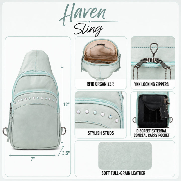 Concealed Carry Haven Sling Leather Backpack by Lady Conceal