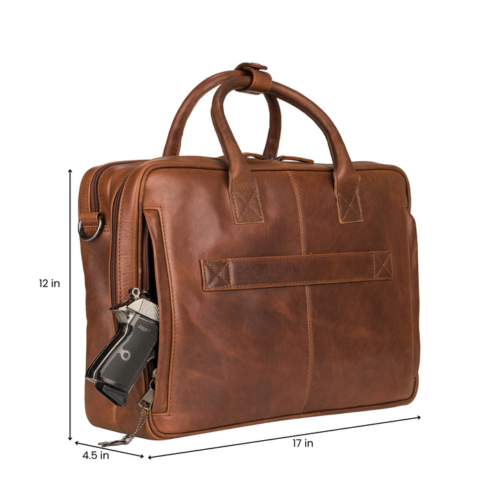 Concealed Carry Hayden Leather Computer Briefcase with RFID Organizer by Lady Conceal — Large CCW Bag Preferred by Men, Fits Laptops & Full-Size Handguns