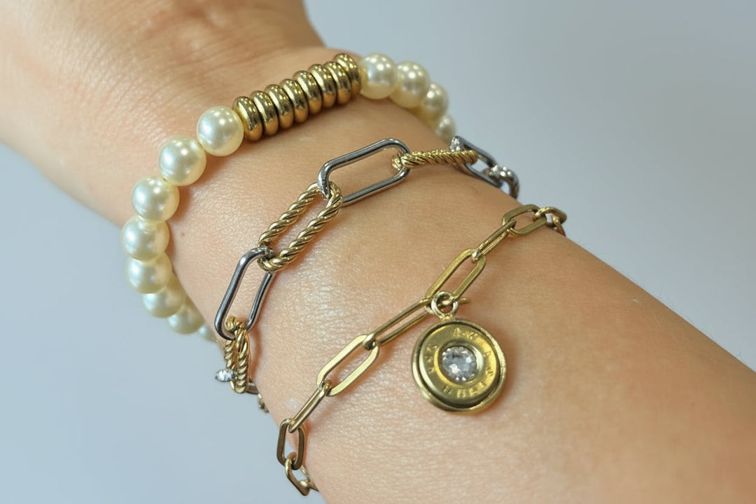 Gold Rush Pearl Beaded Stretch Bracelet
