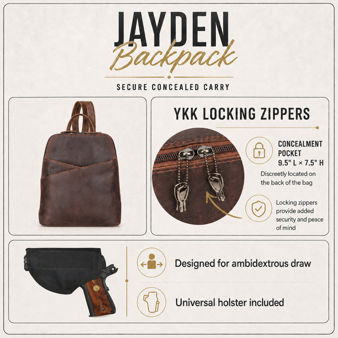 Concealed Carry Jayden Leather Backpack by Lady Conceal