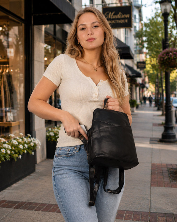 Concealed Carry Jayden Leather Backpack by Lady Conceal