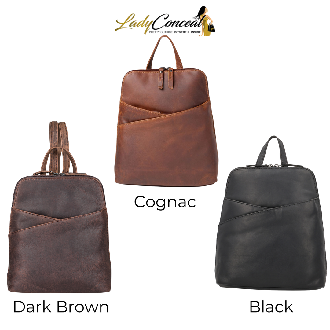 Concealed Carry Jayden Leather Backpack by Lady Conceal