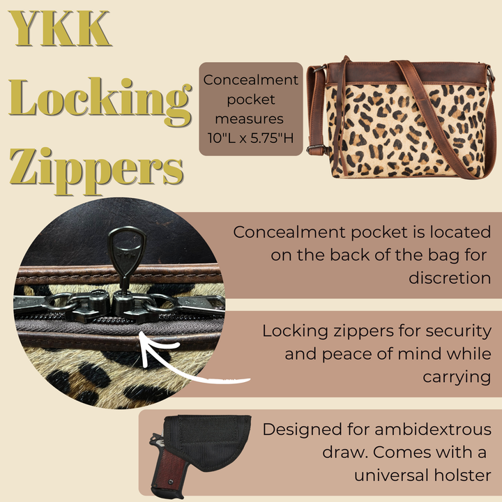 Concealed Carry Josie Genuine Leather Hair-on Leopard Print Crossbody by Lady Conceal