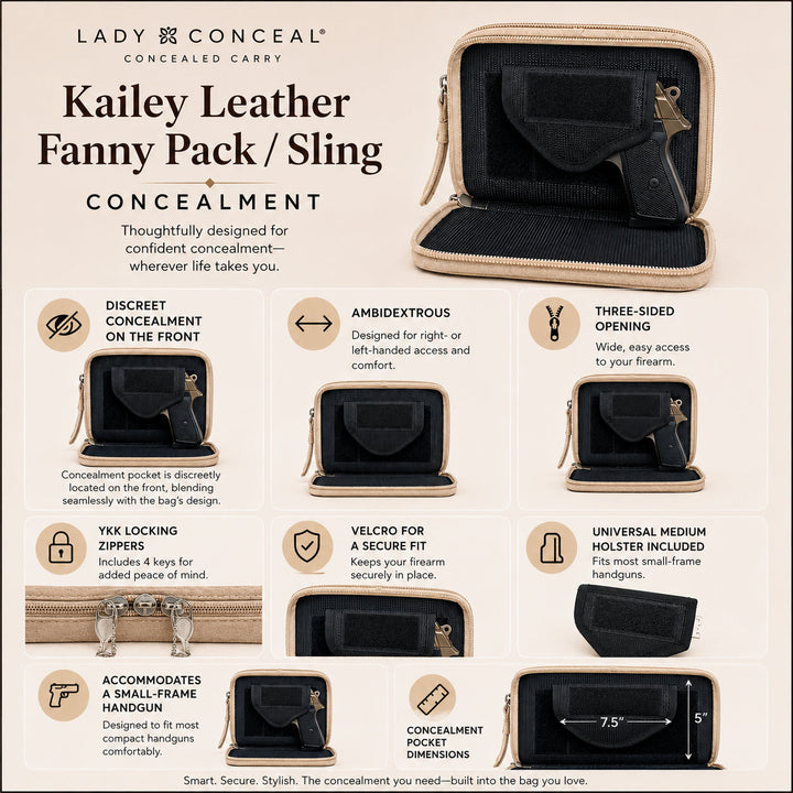 Concealed Carry Kailey Leather Fanny Pack/Sling by Lady Conceal