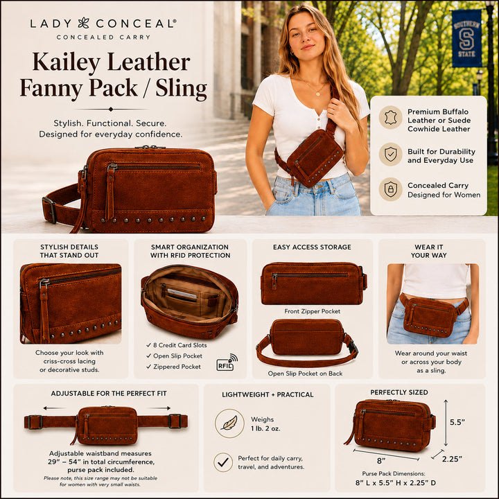 Concealed Carry Kailey Leather Fanny Pack/Sling by Lady Conceal