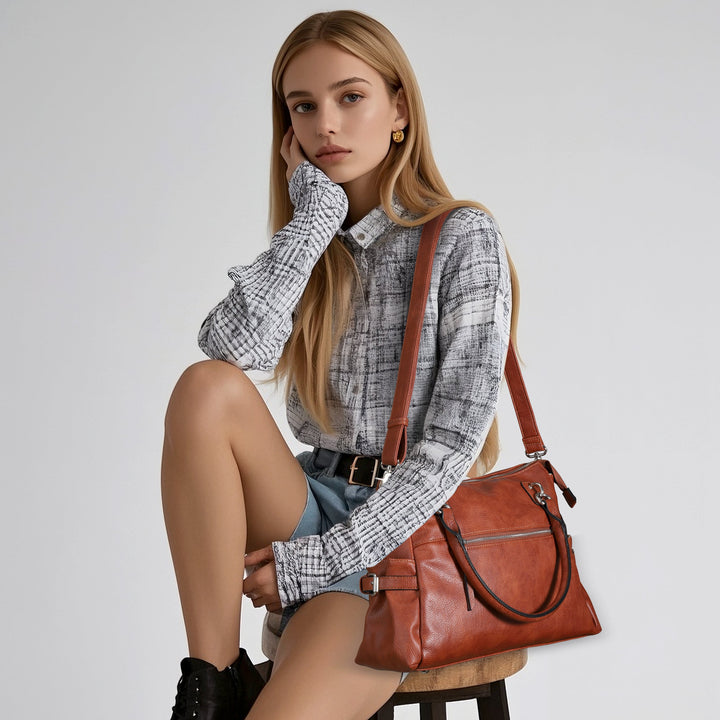 Concealed Carry Jessica Satchel by Lady Conceal — Women's Vegan Leather CCW Purse with Hidden Gun Compartment & YKK Locking Zipper