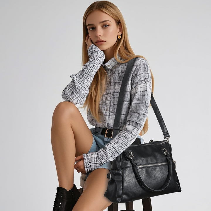 Concealed Carry Jessica Satchel by Lady Conceal — Women's Vegan Leather CCW Purse with Hidden Gun Compartment & YKK Locking Zipper