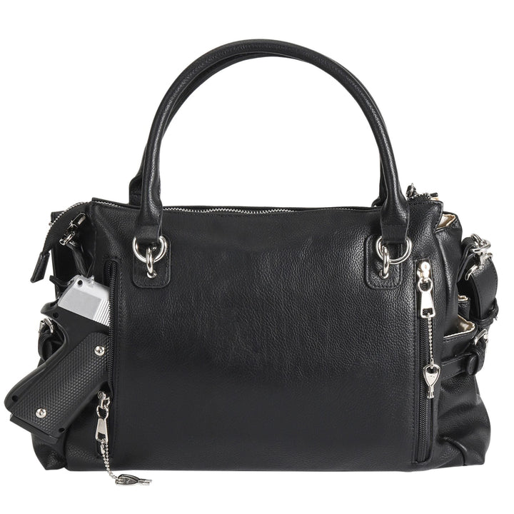 Concealed Carry Jessica Satchel by Lady Conceal — Women's Vegan Leather CCW Purse with Hidden Gun Compartment & YKK Locking Zipper