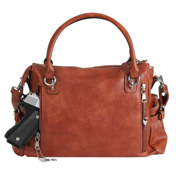 Concealed Carry Jessica Satchel by Lady Conceal — Women's Vegan Leather CCW Purse with Hidden Gun Compartment & YKK Locking Zipper