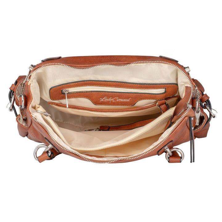 Concealed Carry Jessica Satchel by Lady Conceal — Women's Vegan Leather CCW Purse with Hidden Gun Compartment & YKK Locking Zipper