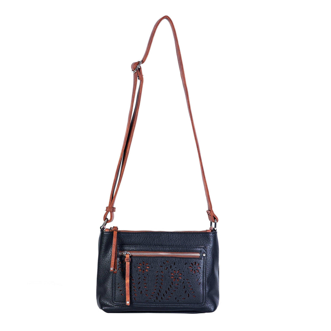 Hailey Concealed Carry Crossbody — Faux Leather Purse with Laser-Cut Detailing, Ambidextrous Locking Zippers & Universal Holster