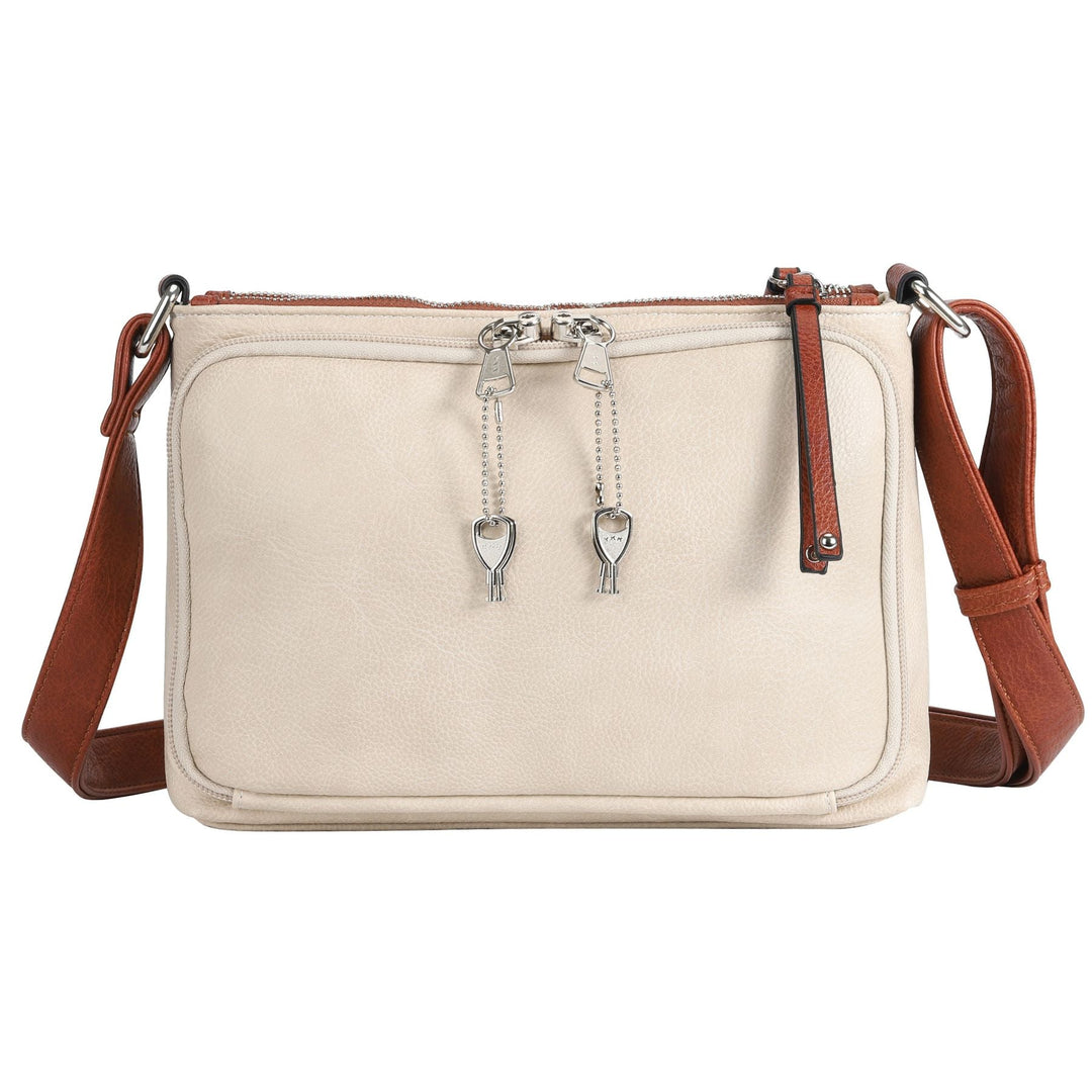 Hailey Concealed Carry Crossbody — Faux Leather Purse with Laser-Cut Detailing, Ambidextrous Locking Zippers & Universal Holster