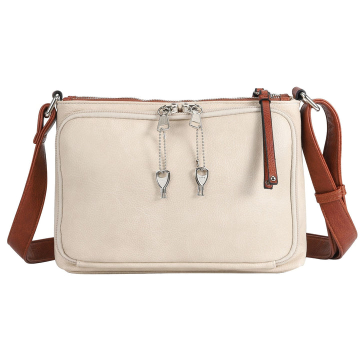 Hailey Concealed Carry Crossbody — Faux Leather Purse with Laser-Cut Detailing, Ambidextrous Locking Zippers & Universal Holster