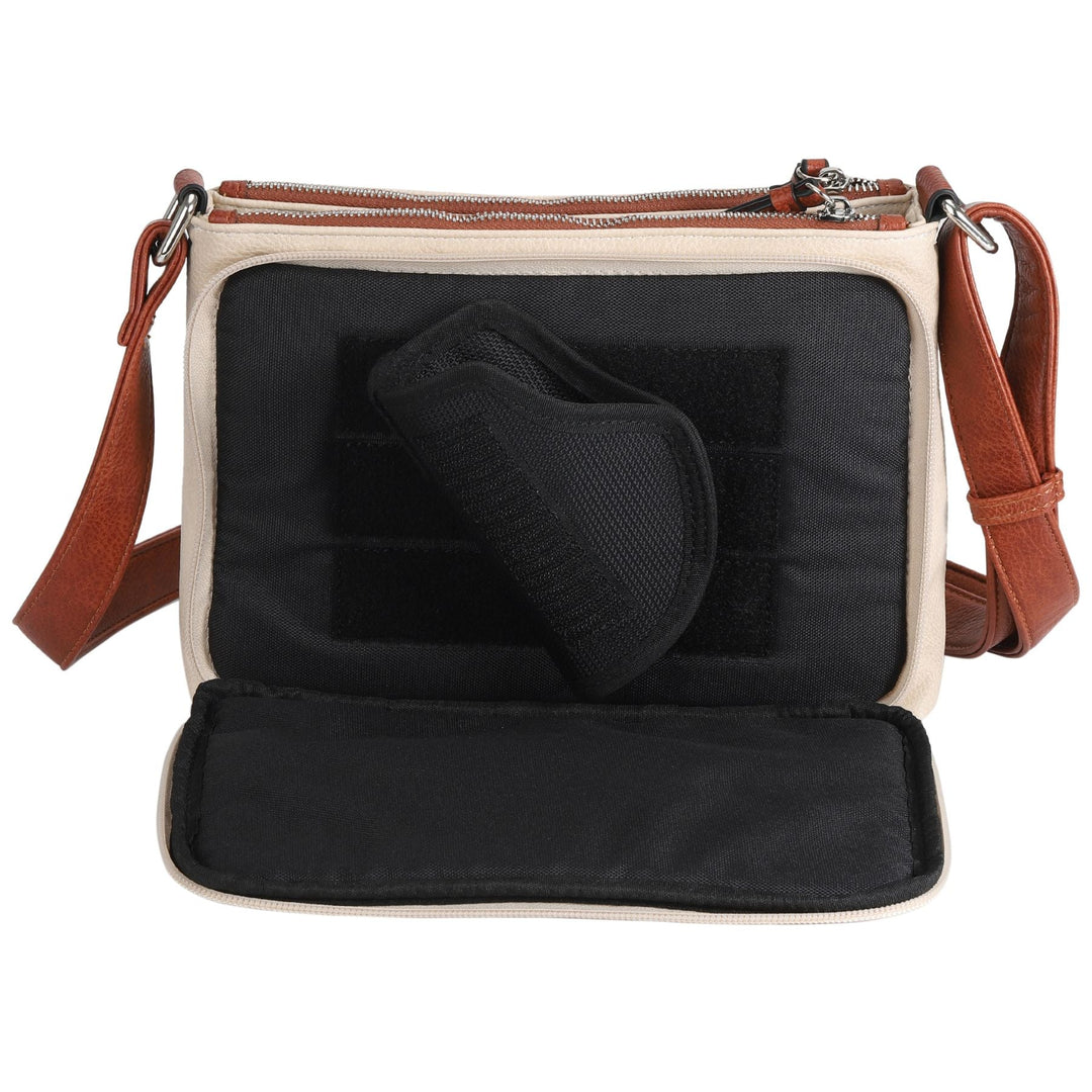 Hailey Concealed Carry Crossbody — Faux Leather Purse with Laser-Cut Detailing, Ambidextrous Locking Zippers & Universal Holster