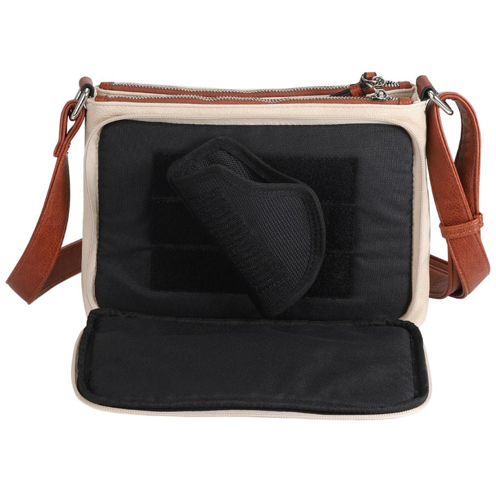 Hailey Concealed Carry Crossbody — Faux Leather Purse with Laser-Cut Detailing, Ambidextrous Locking Zippers & Universal Holster