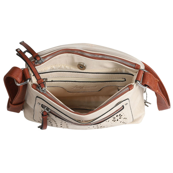 Hailey Concealed Carry Crossbody — Faux Leather Purse with Laser-Cut Detailing, Ambidextrous Locking Zippers & Universal Holster
