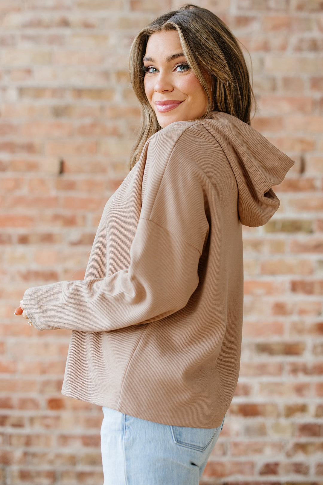 Elodie Textured Drawstring Baggy Hoodie